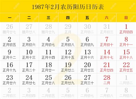 1987天干地支|1987年农历黄历表，老皇历壹玖捌柒年农历万年历，农民历1987。